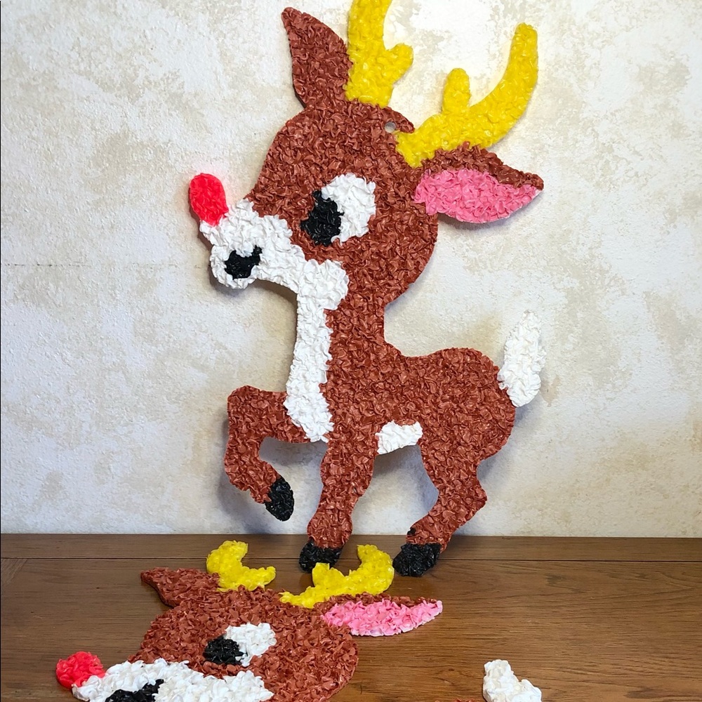 Single vintage melted popcorn reindeer wall decor- selling INDIVIDUALLY